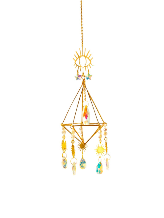 Hemasa Suncatcher Crystal Evil Eye Rainbow Stained Glass Chakras Outdoor Hanging Decor Wind Chime For Boho Home Decoration