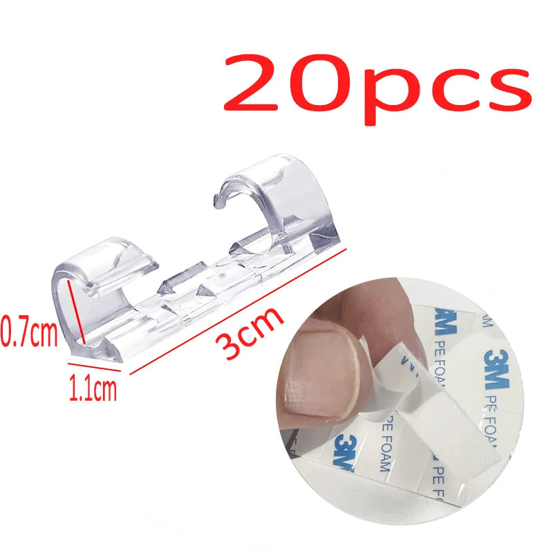 20pcs Adhesive Cable Clip Cable Manager Wire Management Organizer For Desk Office Car Home Wire Clip Clamp Self-Adhesive Sticker