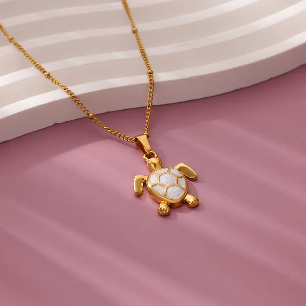 Hemasa Drop Oil Turtle Pendant Stainless Steel Necklaces for Women