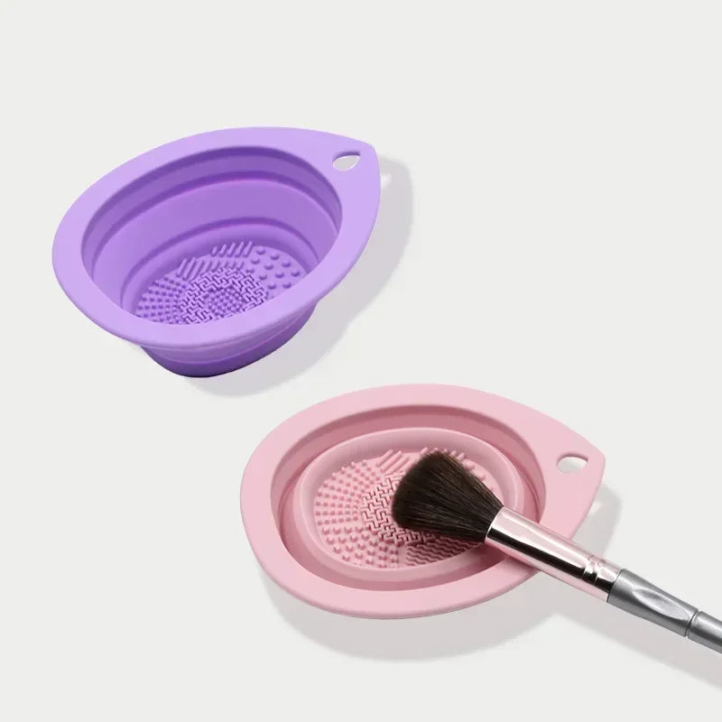 Hemasa  Set of 2 Silicone Makeup Brush Cleaner Folding Powder Puff Cleaning Bowl