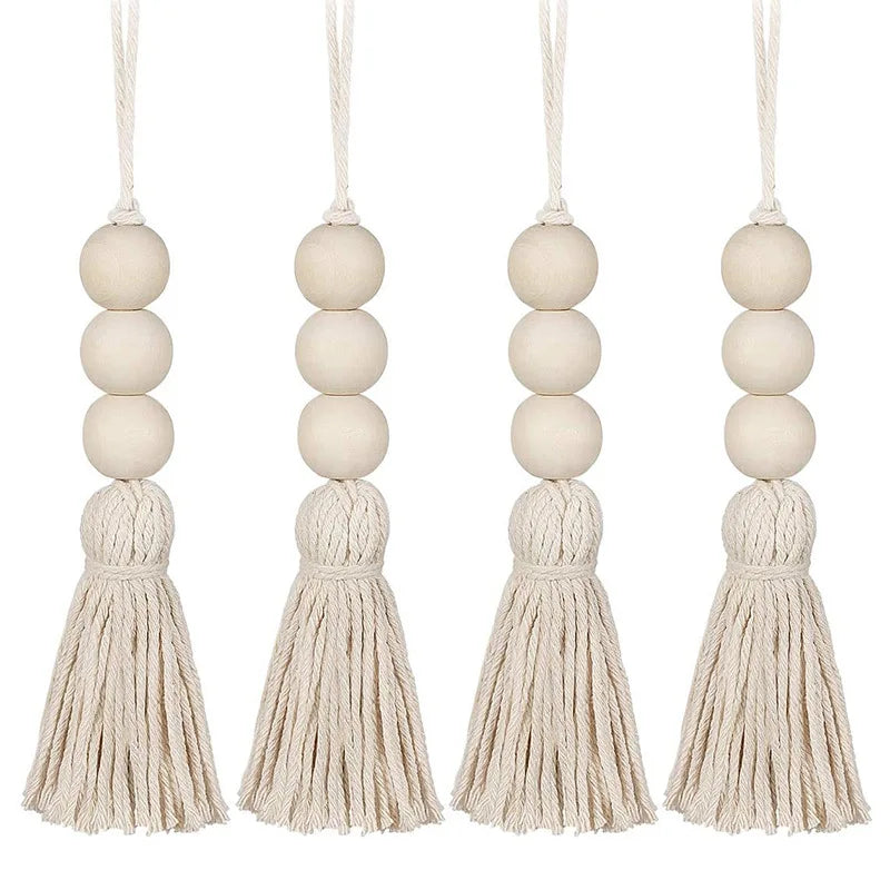 Tejesa  Wood Beads Garland with Large Tassels Wooden Bead String Rustic Farmhouse Beads Prayer Beads Door Bead Garland Hanging Decor for Door Window Decor