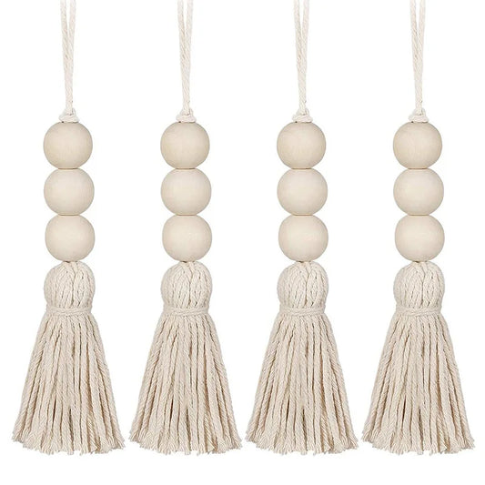 Tejesa  Wood Beads Garland with Large Tassels Wooden Bead String Rustic Farmhouse Beads Prayer Beads Door Bead Garland Hanging Decor for Door Window Decor