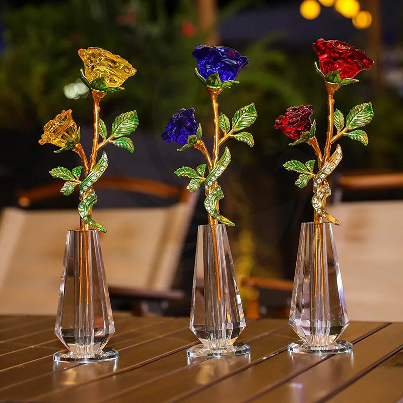 Hemasa Valentine's Day 30cm Crystal Glass Rose Ornaments Vase/ Living Room Decorations