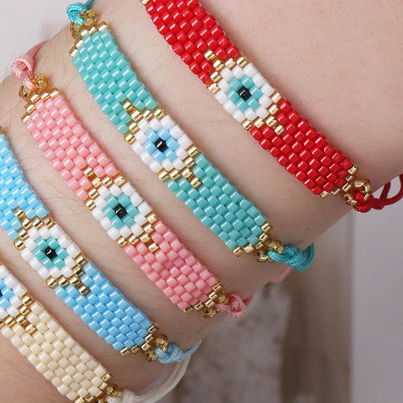 ZHONGVI Classic Delicate Miyuki Beads Bracelets for Women Multicolored Evil Eye Design Vacation Friendship Jewelry