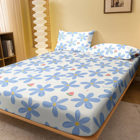 1 Simple modern Plant Flower Fruit printed matte Fitted Sheet, bedroom printed bed cover, bedding (excluding pillowcases)