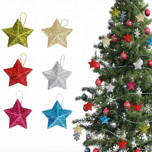 6PCS Christmas Colored Stars Pendants Xmas Tree Wall Door Windows Hanging Stars Home Party Office New Year Decorations Navivdad