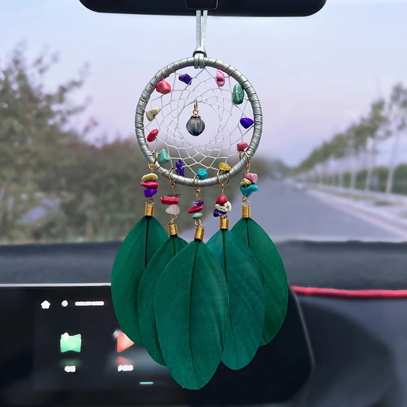 Hemasa Dream Catcher Wind Chime Hand-woven Feather Car Pendant Bedroom Curtain Hanging Ornaments Festival Gift Home Decoration
