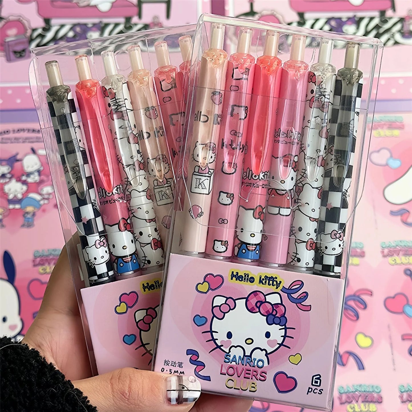 Hemasa 6pcs Series 0.55mm Hello Kitty Kuromi Gel Pen Cartoon Cute Press Pens