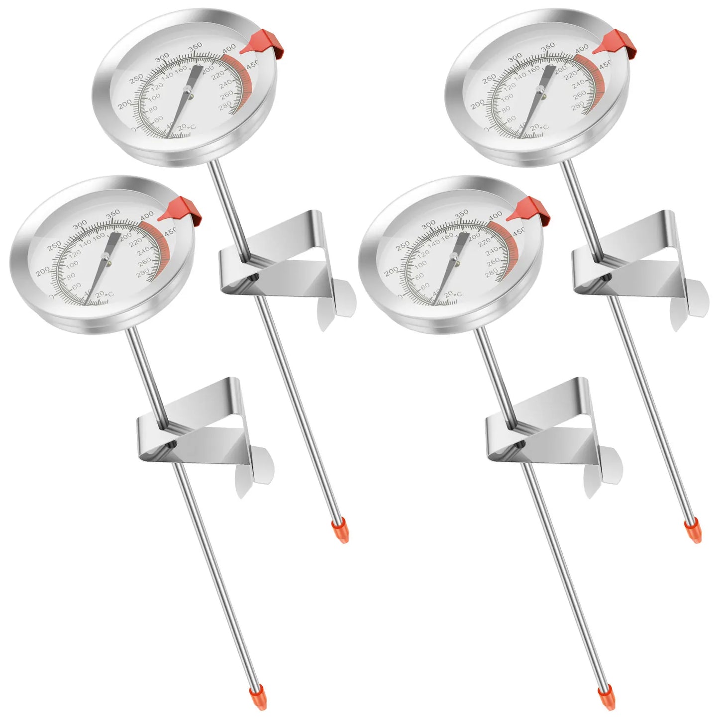 Tejesa 4/2Pcs Kitchen Thermometer with Pot Clip 12 In Stainless Steel Long Stem Deep Fry Thermometer Candy BBQ Turkey Meat Thermometer