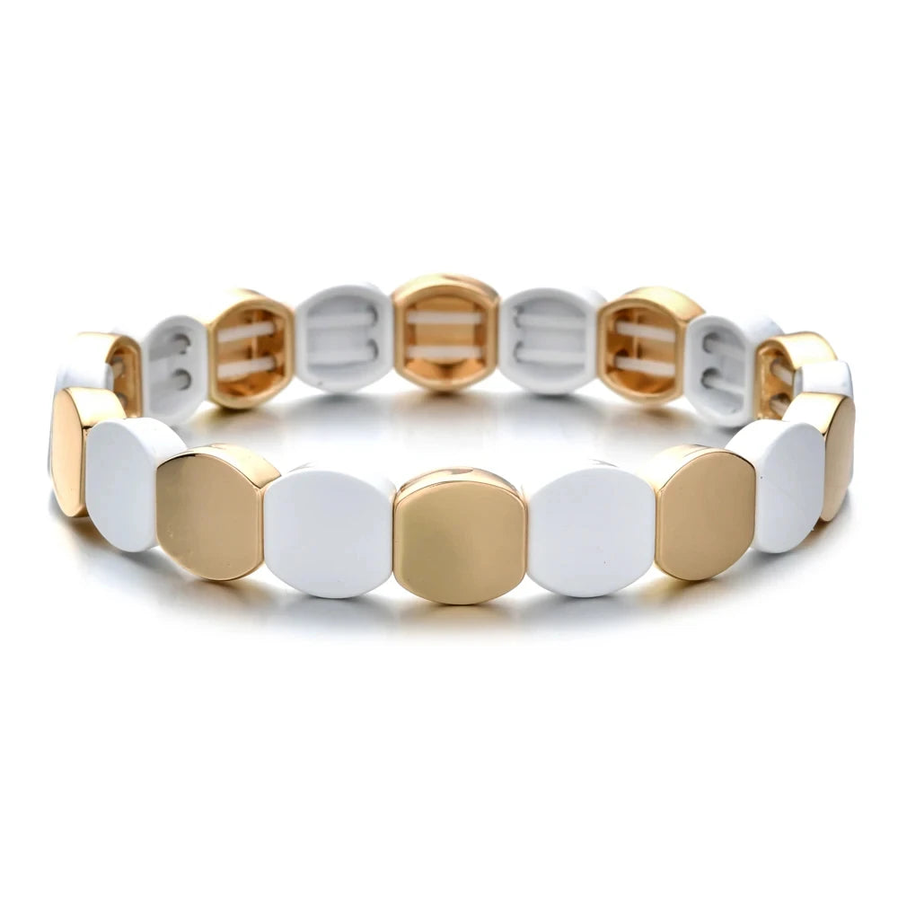 2024 New Gold 6x8mm Elastic Beaded Bangle For Women Pink Color Boho Colorful Charm Accessory