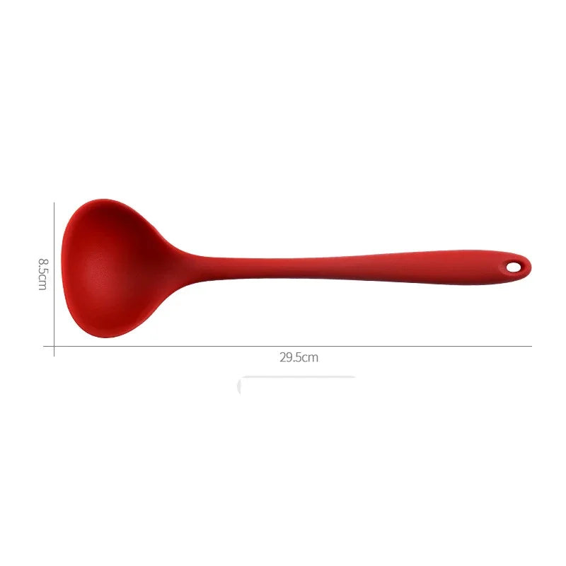Hemasa Silicone Ladle Soup Spoon Non-stick Curved Handle Unbreakable Big Round Scoop for Dinner