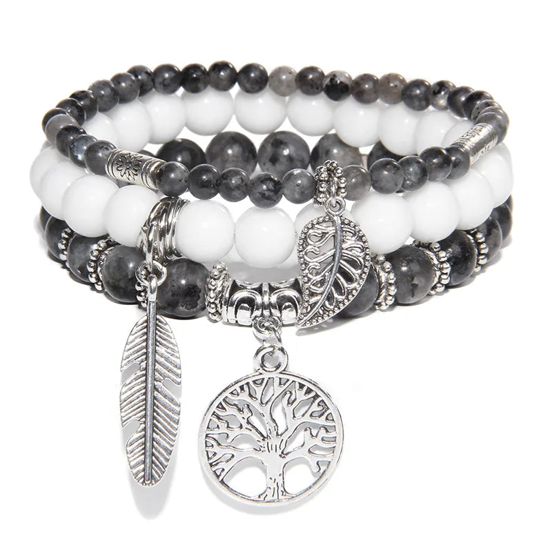 3Pcs Fashion Natural Stone Beads Bracelet 8mm Beads Tree of Life Pendant Bracelet Men Women Beaded Charm Bracelets Jewelry
