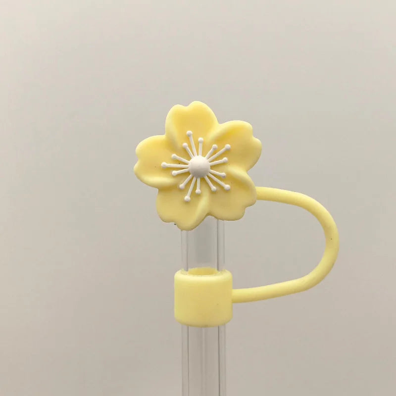 Flower Straw Cover Caps Silicone Straw Tips Lid 10mm Reusable Dust-Proof Straw Topper For Stanleys Cup Party Decor