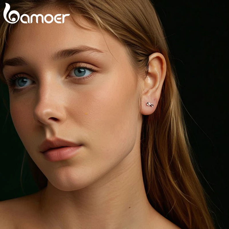BAMOER White Gold Plated Moissanite Infinite Love Earrings for Women, 925 Sterling Silver Elegant Studs Huggies Christmas Gift