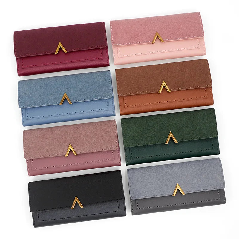Tejesa  women's wallet long V-shaped buckle three fold wallet for women, hand-held bag, change card bag