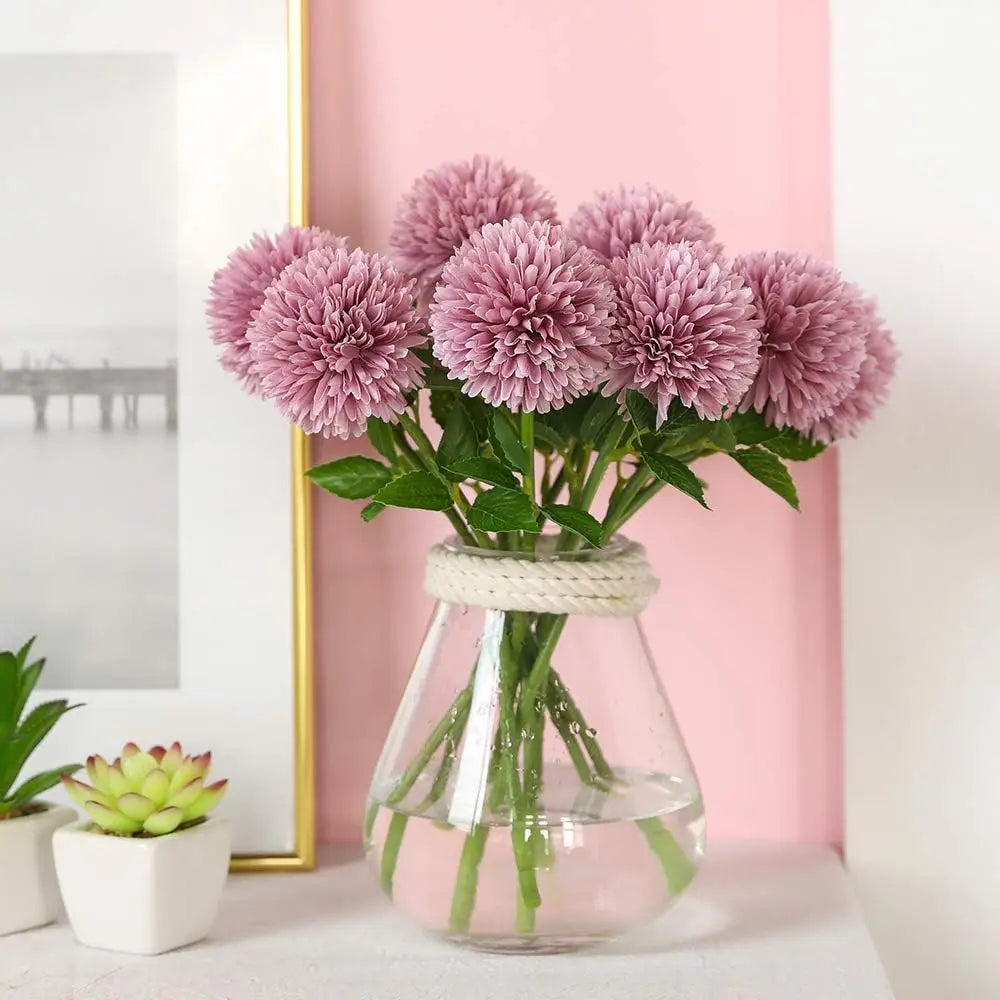 Tejesa 10 Pcs Artificial Flowers Faux Ball Chrysanthemum Bouquet Silk Wedding Bridal Bouquet For Home Garden Party Decoration