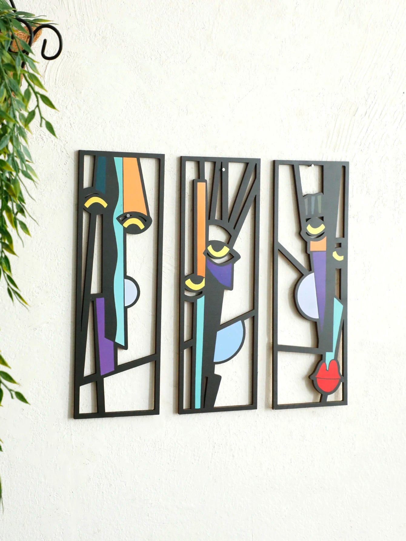 Abstract Wooden Wall Hanging Boho Modern Geometric Face Design Hanging Decor for Boho Home Decor, Living Room, Bedroom, Office