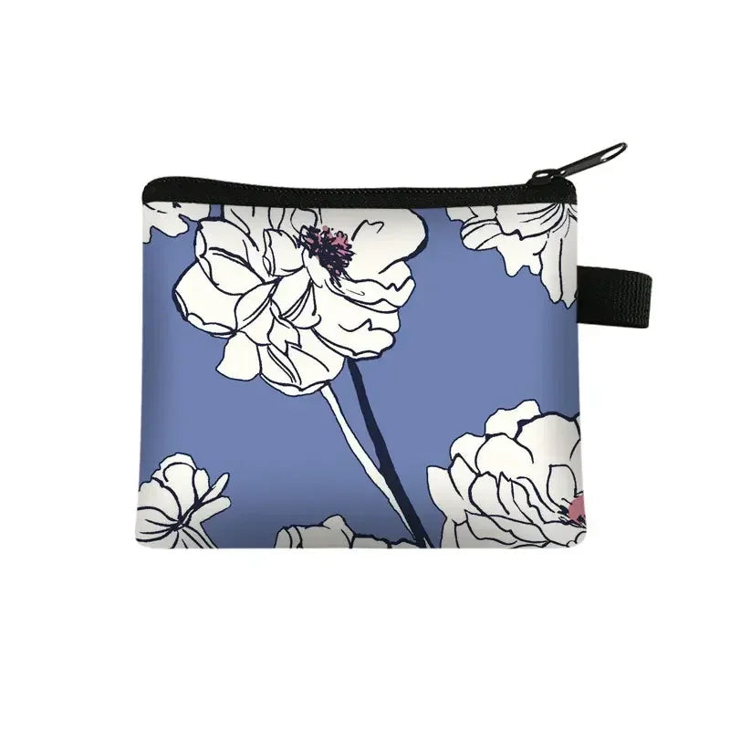 Tejesa Floral Print Small Cosmetic Bag Girl Women Sanitary Napkin Storage Organizer Bag Coin Card Money Eearphone Lipstick Holder Pouch