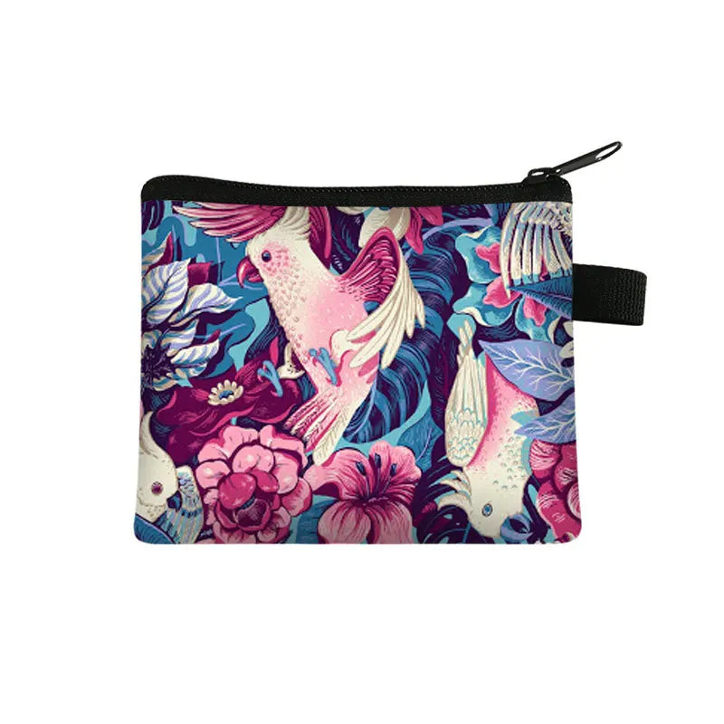 Tejesa Floral Print Cosmetic Bag Girl Women Sanitary Napkin Storage Organizer Bag Coin Card Money Eearphone Lipstick Holder Pouch