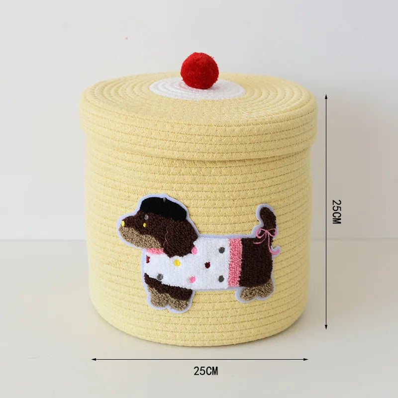 Tejesa Large Capacity  Woven Basket with Lid Cartoon House aped Storage Container Fun Desktop Organizer Basket for Home Use
