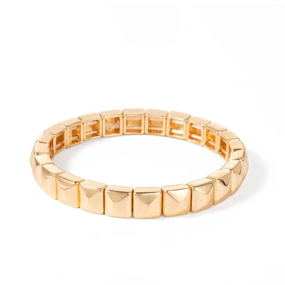 Tejesa Colorful Enamel Square Shape Rhombus Faced Bohemain Geometric Elastic Bracelets For Women