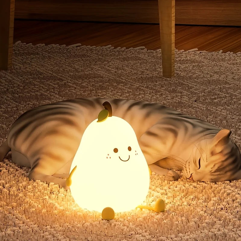 Hemasa Creative Mini Cute Cartoon Pear Shaped Pat Light Bedroom Lamp Soft Silicone Rechargeable Night Light for Kids