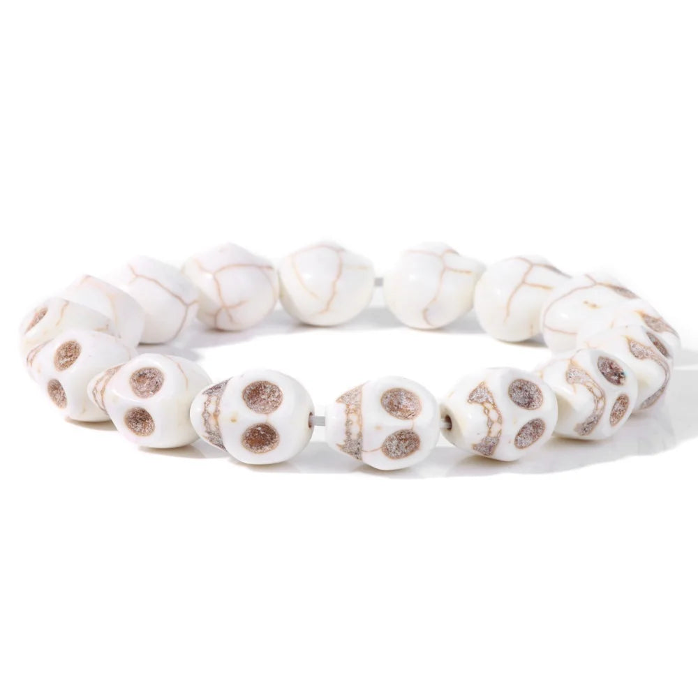 Colorful Skull Bracelet Sea Turtles Beaded Bracelets For Women Men Pink Red Blue White Howlite Stone Elastic Friendship Bangles