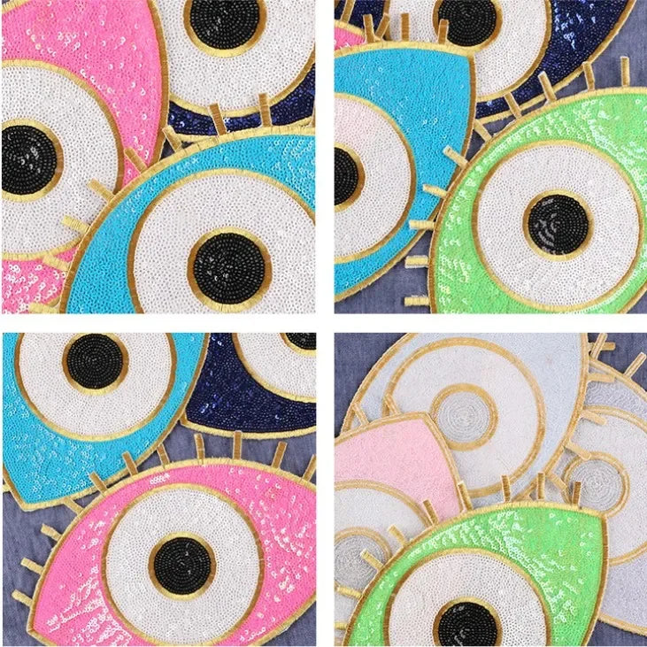 Sequin Patches on Clothes Eye Badges Diy Clothing Accessories Decorative Stickers Appliques for T-shirt Jacket Iron-on Patch