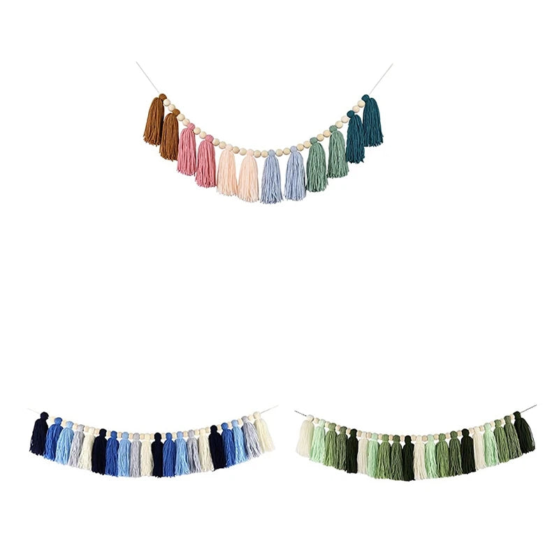 Promotion! Boho Tassel Garland With Wood Bead Earth Toned Rainbow Garland For Classroom Nursery Party Kids Bedroom Room Dorm