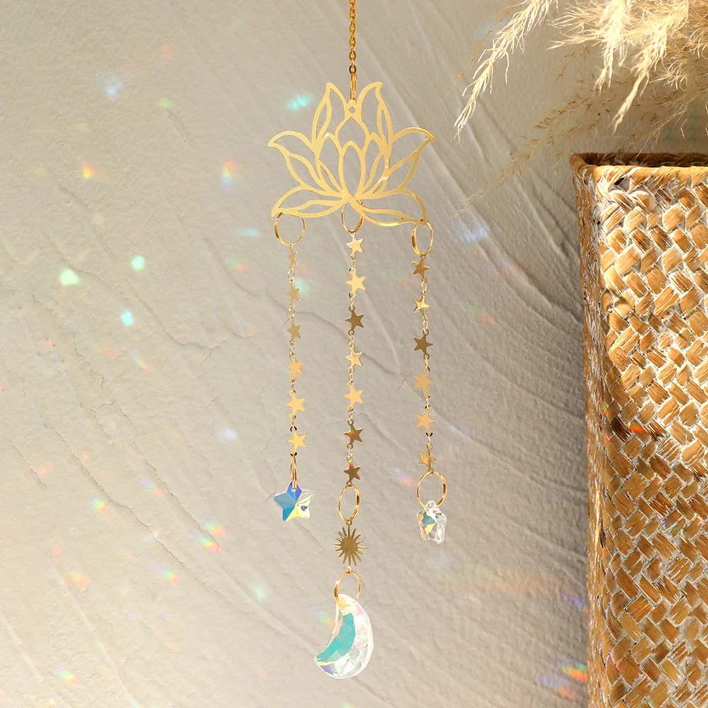 Hemasa Lotus Sunlight Catcher Gold Star Ornament Sun Crystal Catcher Hanging Crystals Car /Sun Catcher