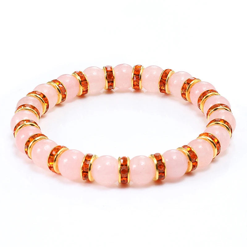 Hemasa  Natural Stone  Stretchable Bracelet / Pink Crystal Stone For Women