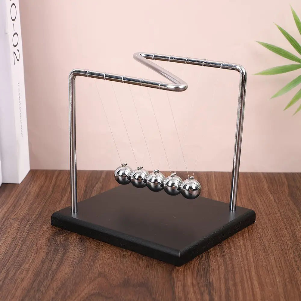 Wood Base Z-Shaped Newton's Cradle Balance Ball Physics Science Pendulum Premium Metal Office Desk Decor Kinetic Motion Toy