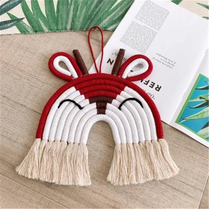 INS Nordic Lion Deer Macrame Wall Hanging For Kids Room Decor Woven Lion Tapestry Cactus Hanging Pendant Decoration