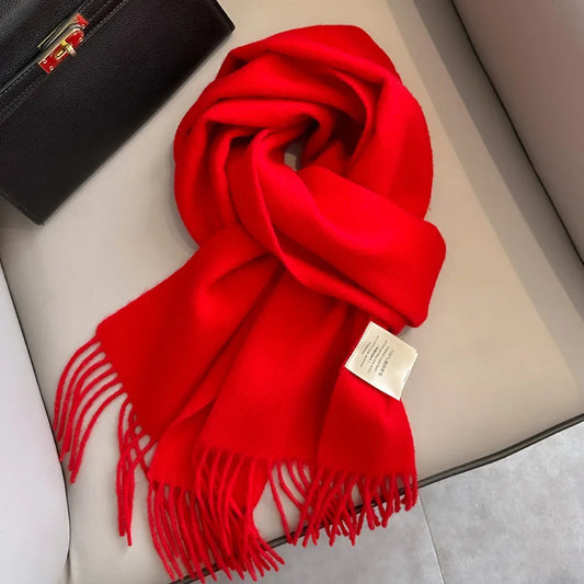 China Red Pure Wool Scarf Women's Autumn and Winter Warm Mother Scarf Light Luxury High-end Fringed Shawl