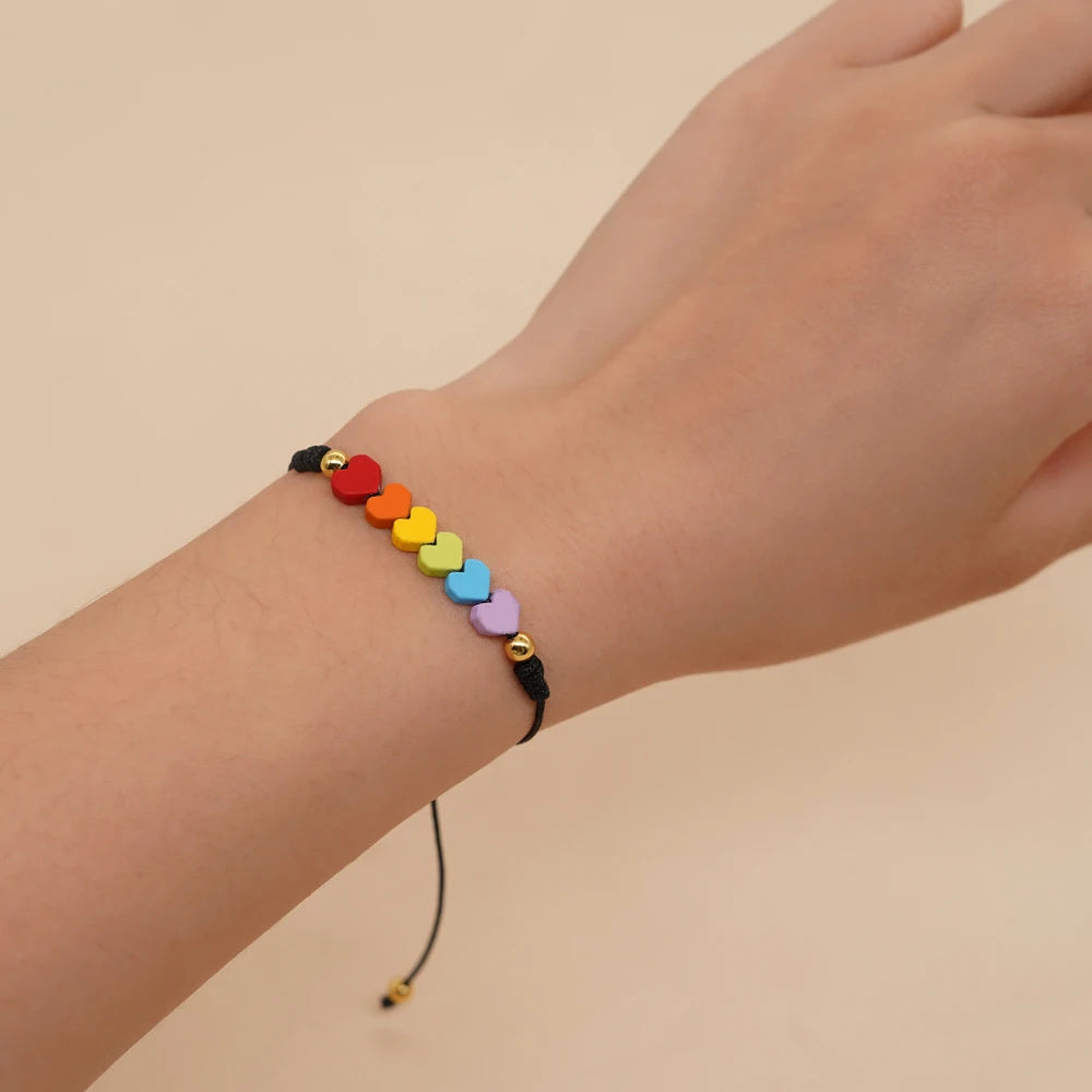 Tejesa Hematite Rainbow Beaded Heart Charm Bracelet For Women