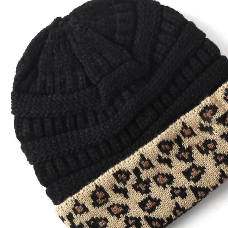Tejesa Autumn and winter plush woolen hat/  Women's adult warm leopard print knitted hat