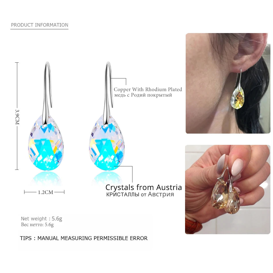 Classic Silver Color Korean Pear-shaped Drop Earrings Original Crystals from Austria Jewelry for Women Big Pendant Pendientes
