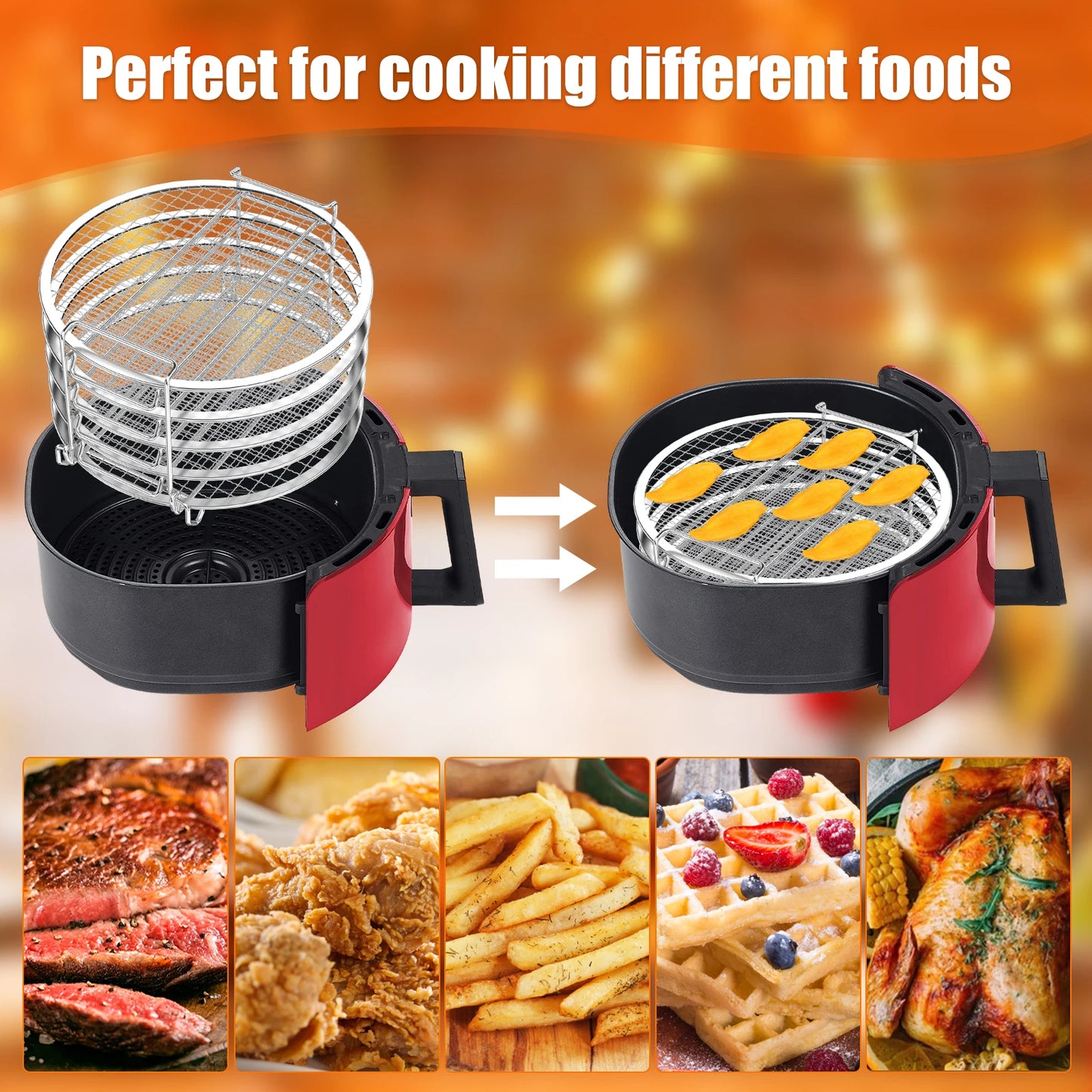 Air Fryer Dehydrator Rack Stainless Steel Grilling Stackable Steamer Stand Fruit Meat Dehydration Racks Cooking Kitchen Tools