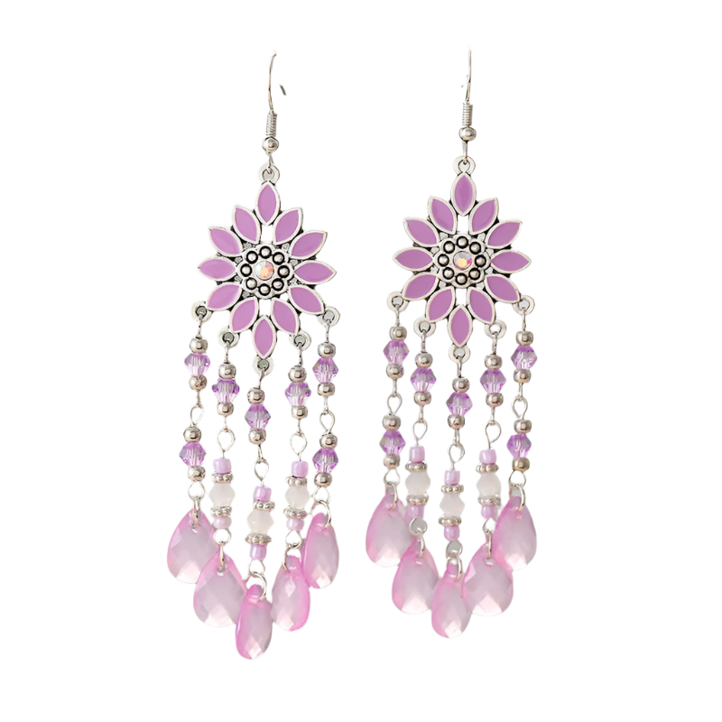Hemasa Flower Drop Dangle Earrings For Women Enamel Crytal Geometric Jewelry Beads Handmade Tassel Earings