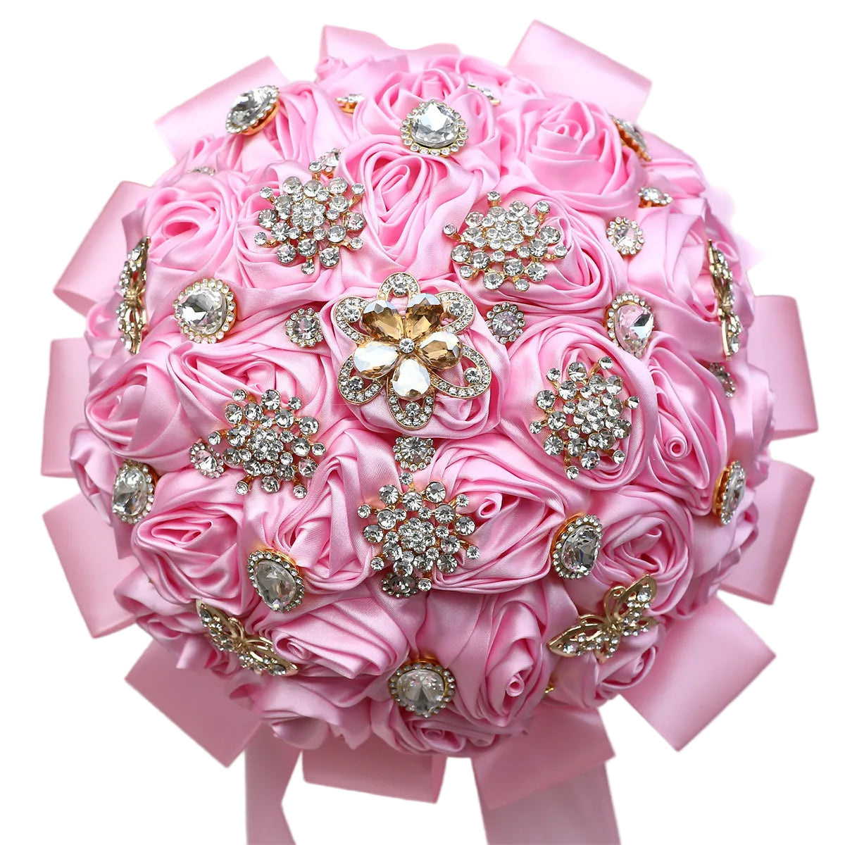 Tejesa Ivory Champagne Bridal Wedding Bouquet with Crystal Artificial Silk Rose Flower Bouquet for Quinceanera Bride Wedding
