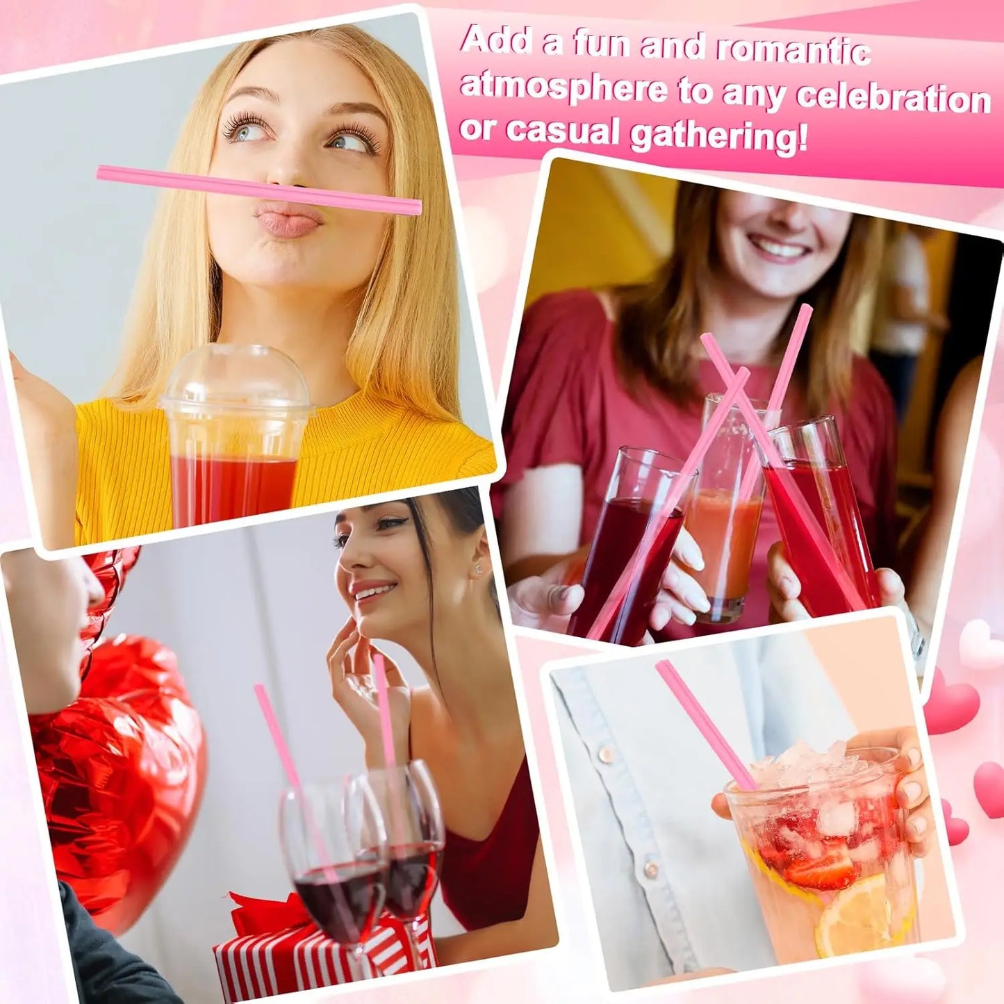 Hemasa 100-400 Heart Shaped Pink Straw Disposable Drinking Cute Straws