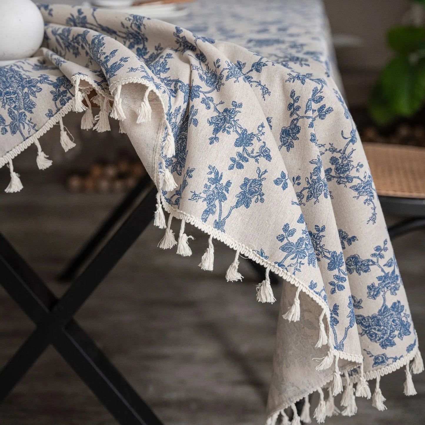Tejesa Cotton and Linen Printed Dining Table Cloth, Tassel Tablecloth Household Coffee Table Dust Cover Cloth