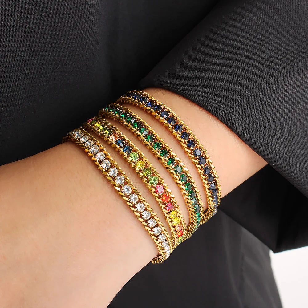 Tejesa  Gold Color Women's Cubic Zirconia Stainless Steel Bracelet Adjustable Link Chain Bracelet
