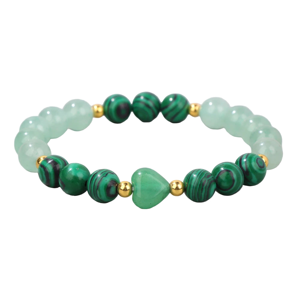 Hemasa  8mm Round Malachite Tiger Eye Jades Beads  Love Heart Bracelets