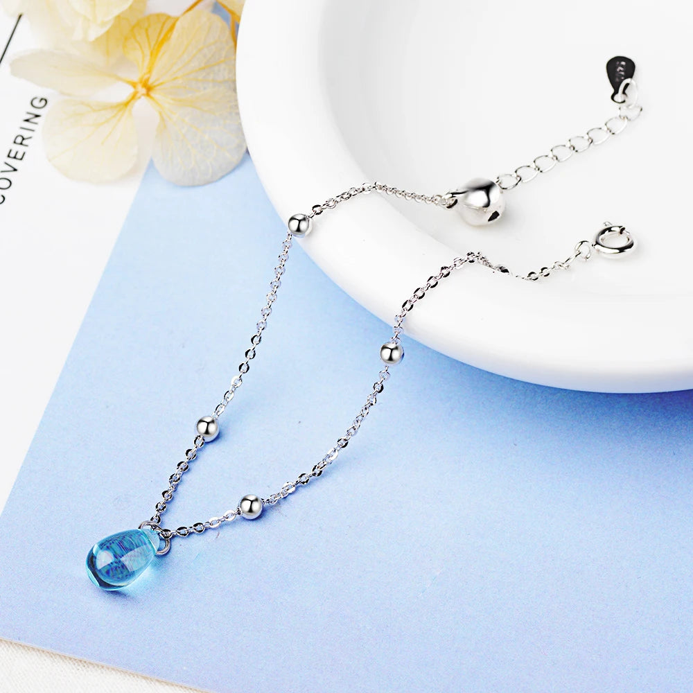 Sweet Blue Crystal Water Drop 925 Sterling Silver Bracelet For Women Gift Pulseira Silver 925 Jewelry S-b208