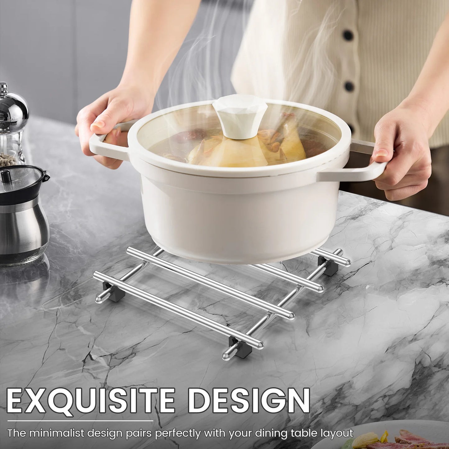 Tejesa 4Pcs Square metal pot mat coaster insulation pad suitable for dishes casserole hot pot table cookware stand placemat kitchen tools
