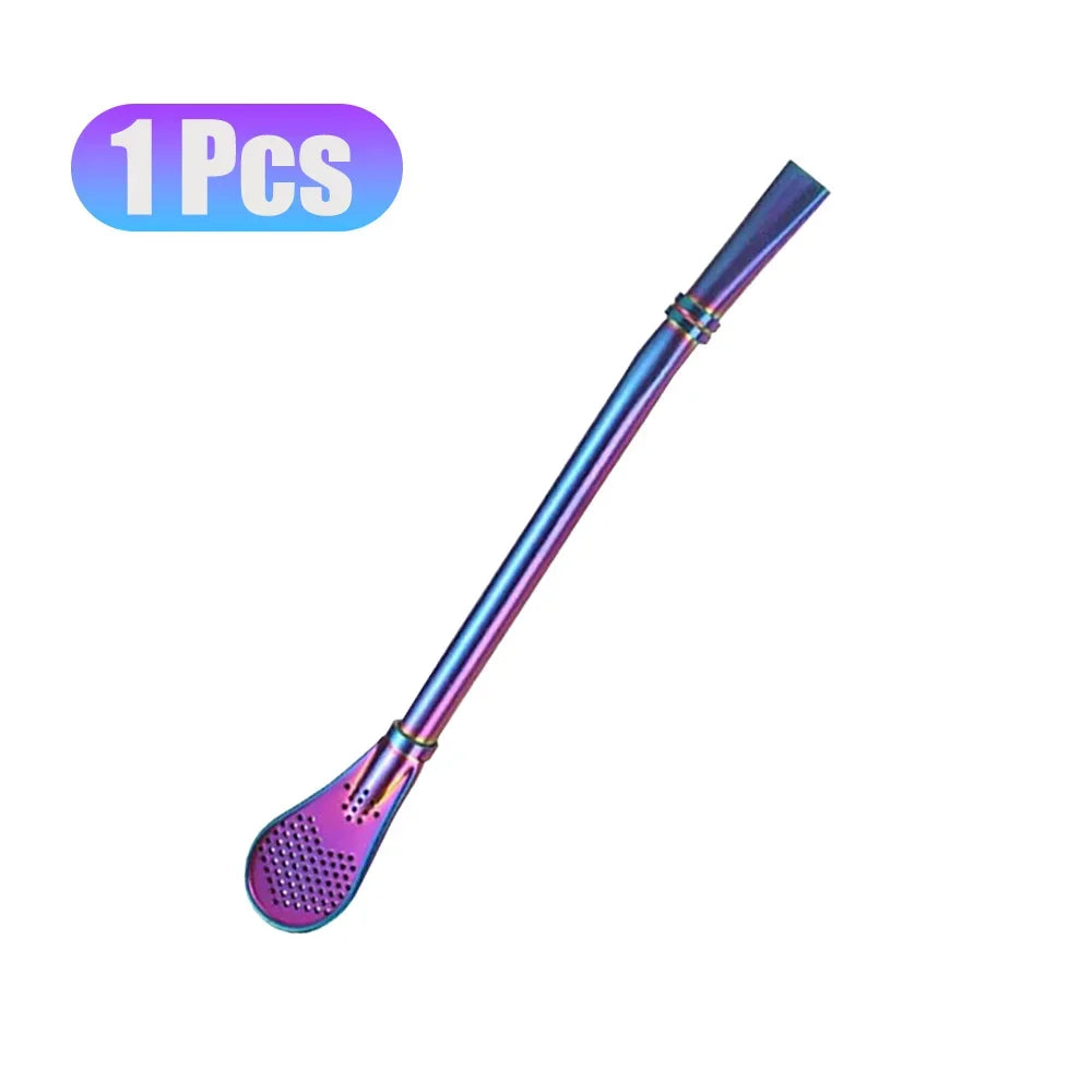 1-10Pcs 304 Stainless Steel Drinking Straw Spoon Tea Filter Reusable Bombilla Gourd Cocktail Straw Spoon Coffee Bar Accessory