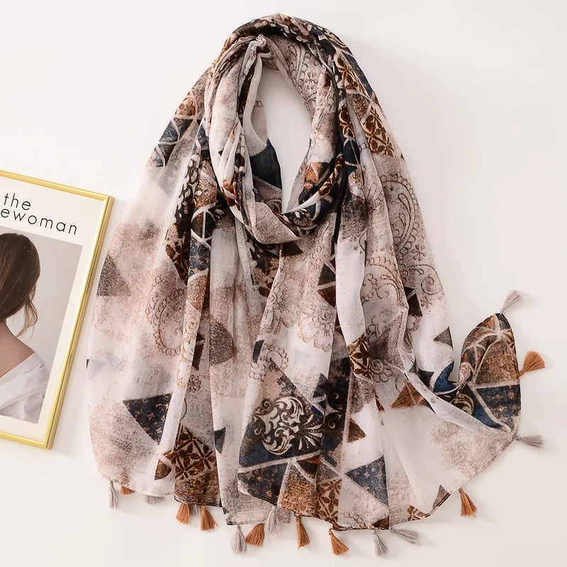 Tejesa Woman Shawl Fashion Design Tassel Cotton Scarf  /Floral Print Ladies Scarves