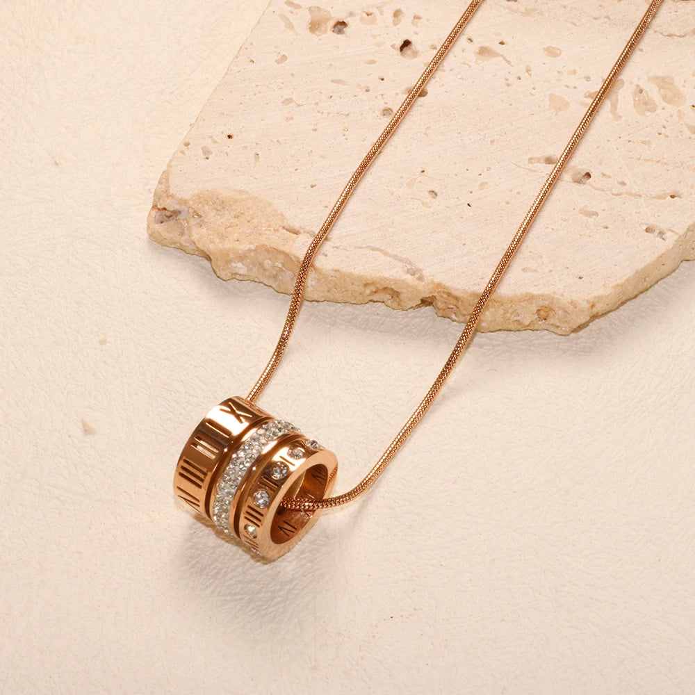 Hemasa  Zircon Three Layers Pendant Necklace Stainless Steel Necklaces for Woman