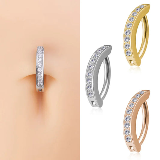 1pc Zircon Curved Bar Belly Button Ring Navel Piercing for Women Beach Belly Stud Stainless Steel Fashion Sexy Body Jewelry 14G
